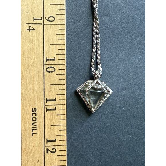 Vintage Rock Crystal Pendant Necklace Silver Tone Rope Necklace Brutalist Artsy - Picture 5 of 8